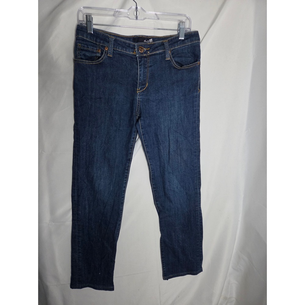 Seven7 Studio Jeans Womens Blue Dark Wash Slim Mid Rise Straight